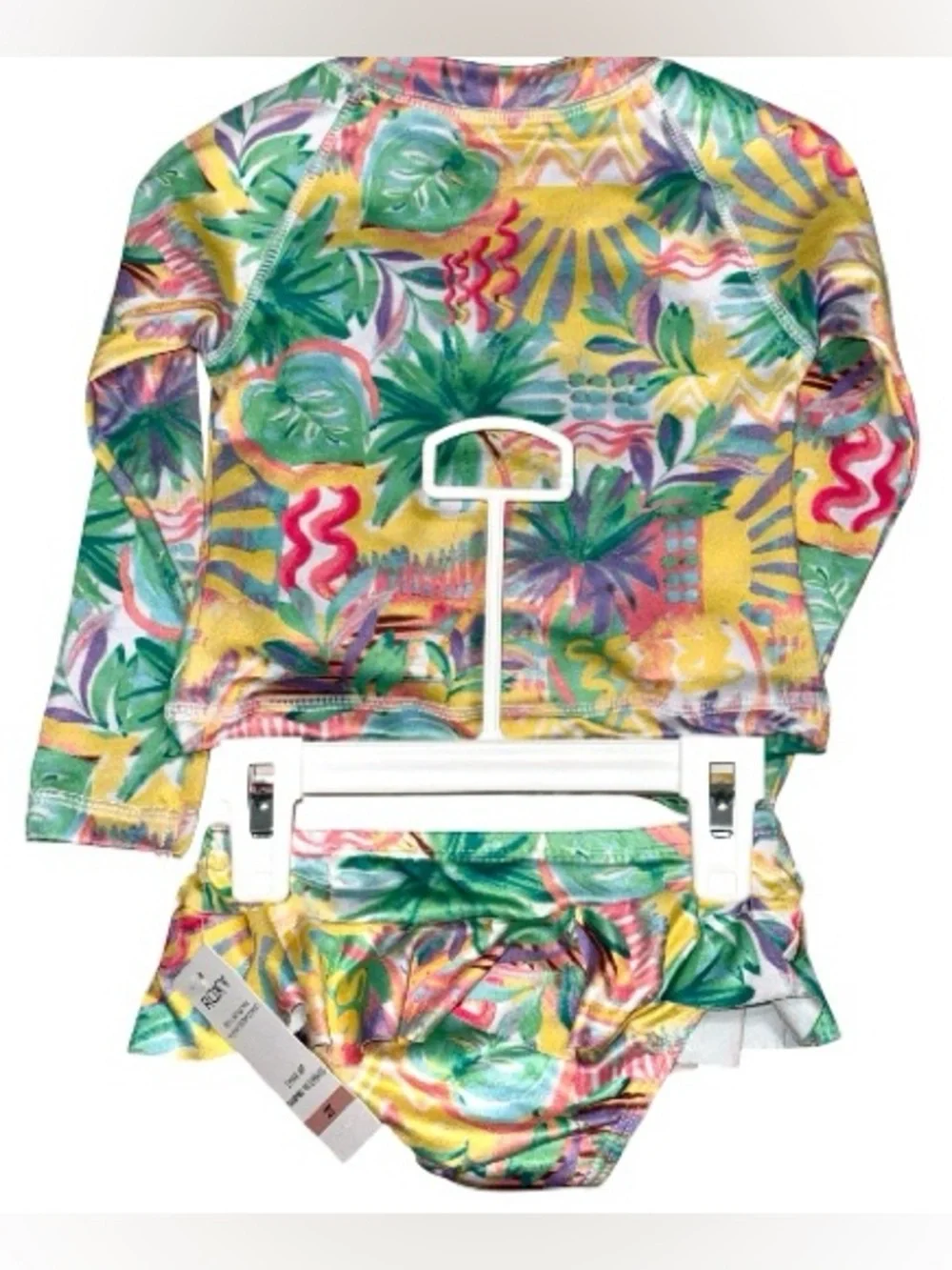 ROXY size 2T 2 piece set long sleeve swim top and bottoms floral tropical new